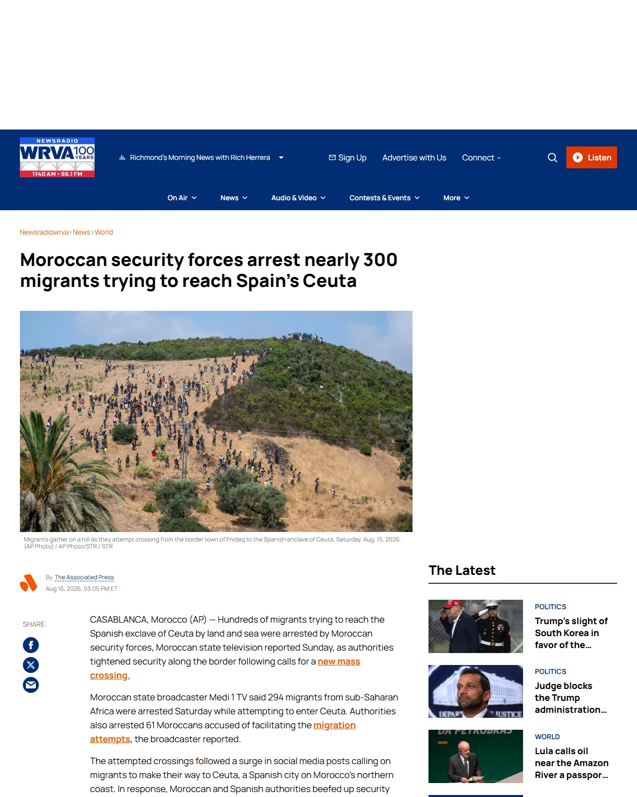 audacy.com as published: Moroccan security forces arrest nearly 300 migrants trying to reach Spain’s Ceuta
