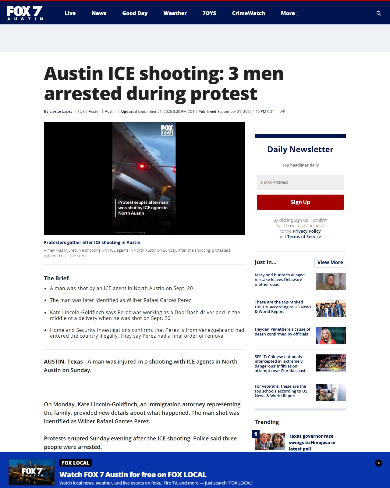 fox7austin.com as published: Protesters gather after ICE shooting in Austin