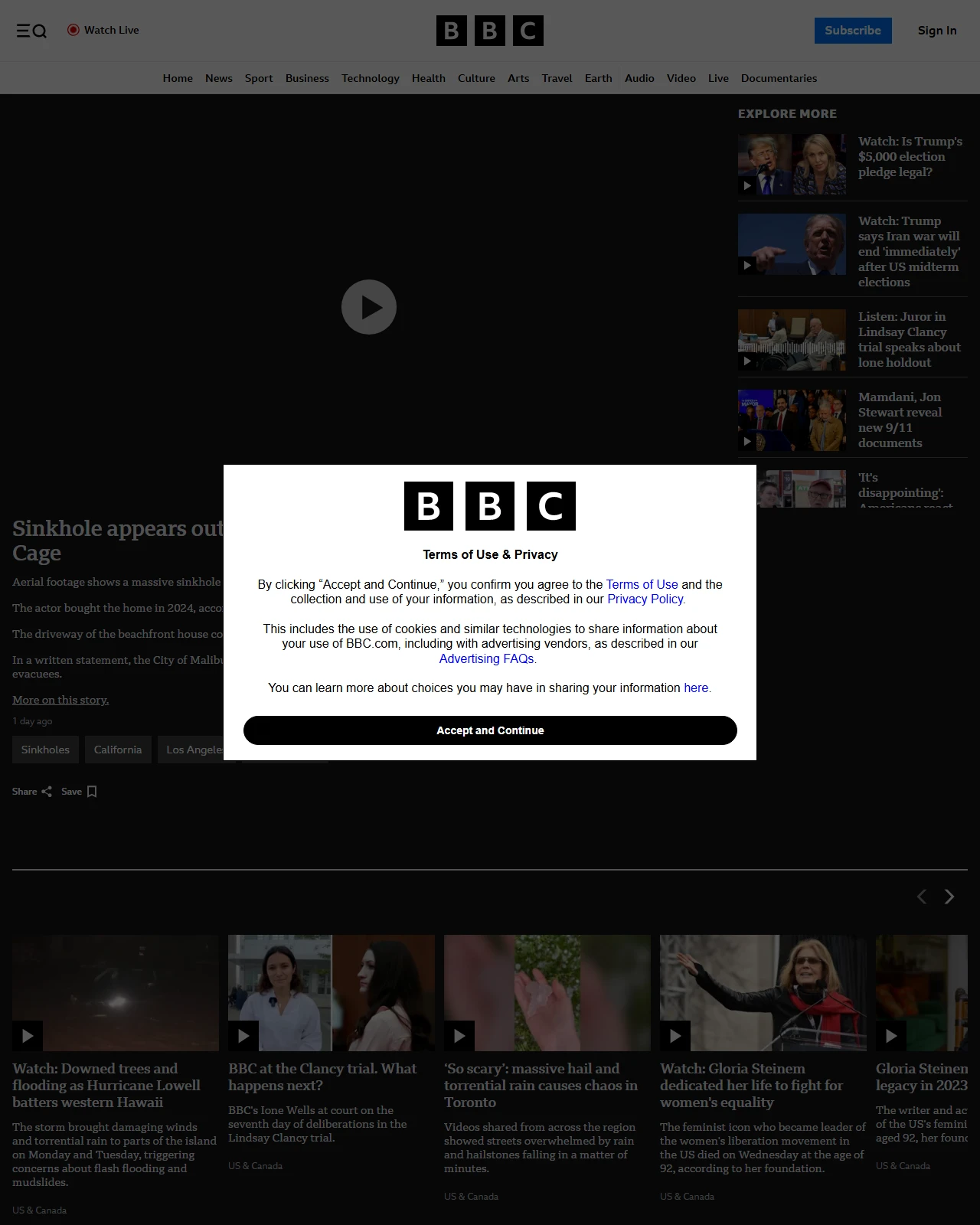 bbc.co.uk as published: Sinkhole appears outside Malibu home thought to belong to Nicolas Cage