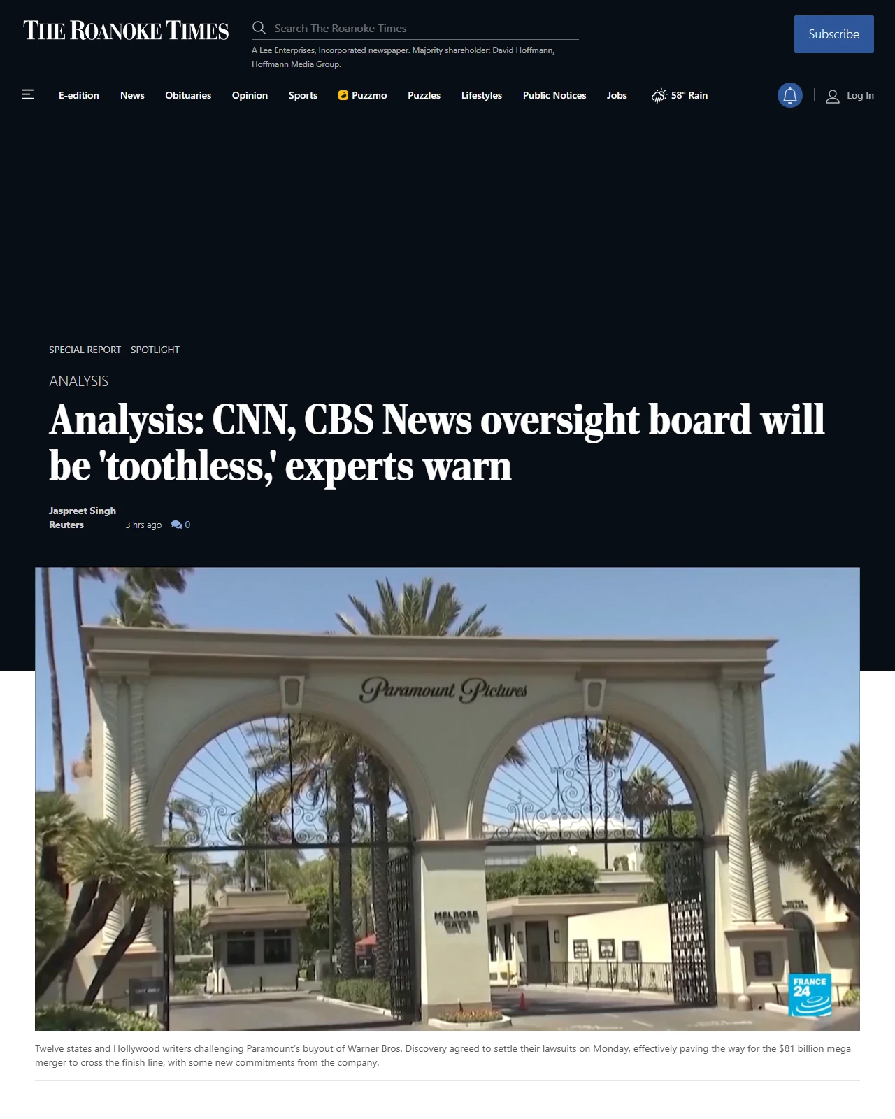 roanoke.com as published: Analysis: CNN, CBS News oversight board will be 'toothless,' experts warn