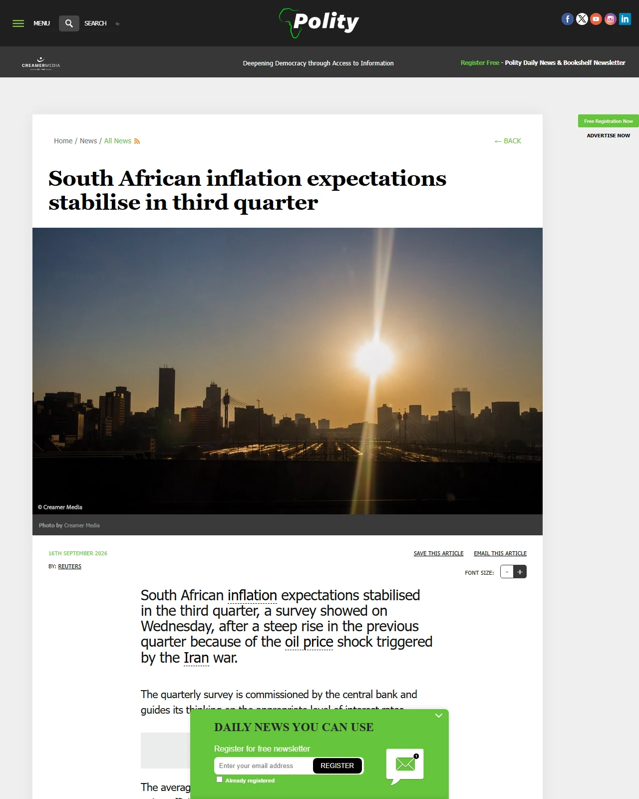 polity.org.za as published: South African inflation expectations stabilise in third quarter