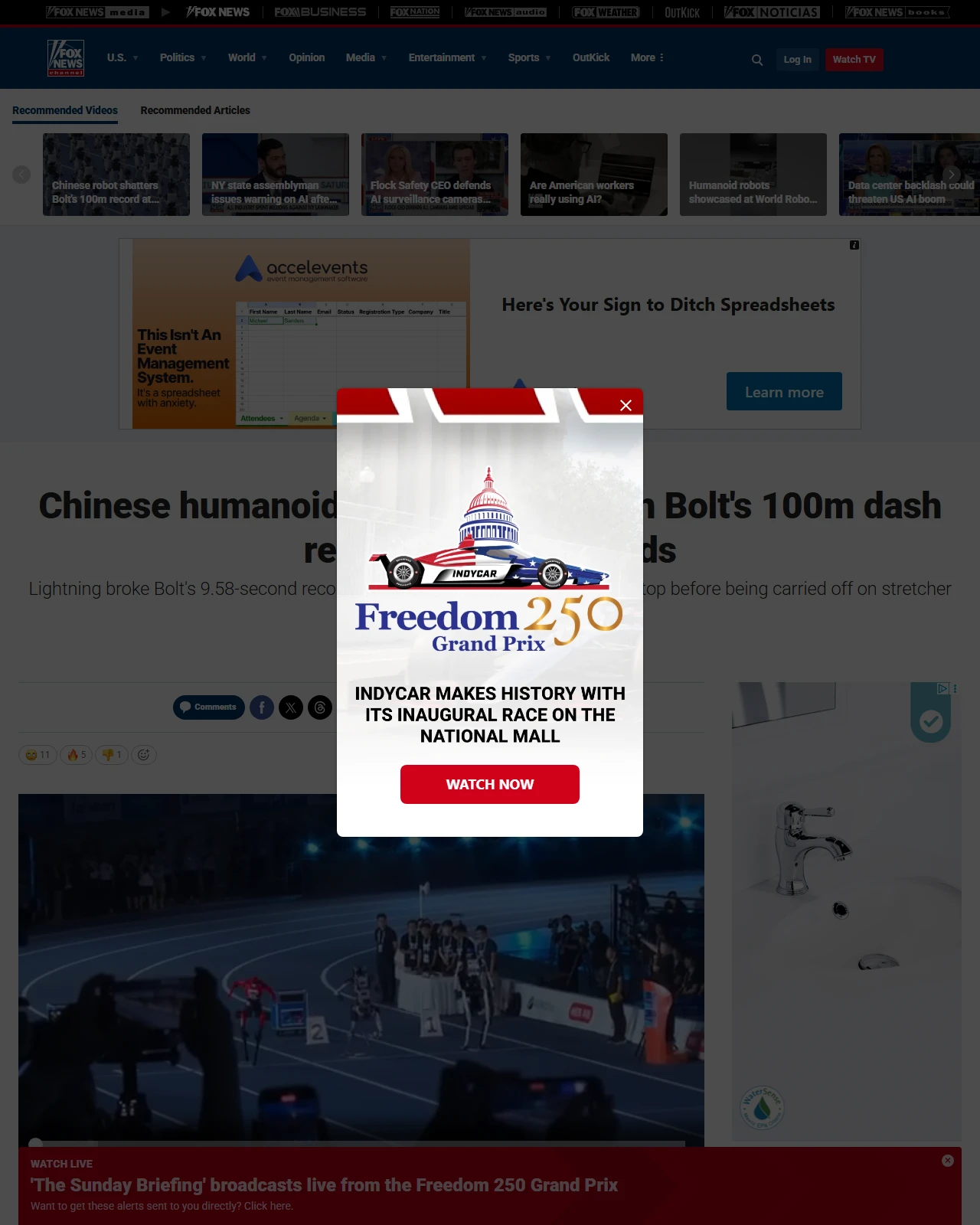 foxnews.com as published: Chinese humanoid robot breaks Usain Bolt's 100m dash record at 9.39 seconds