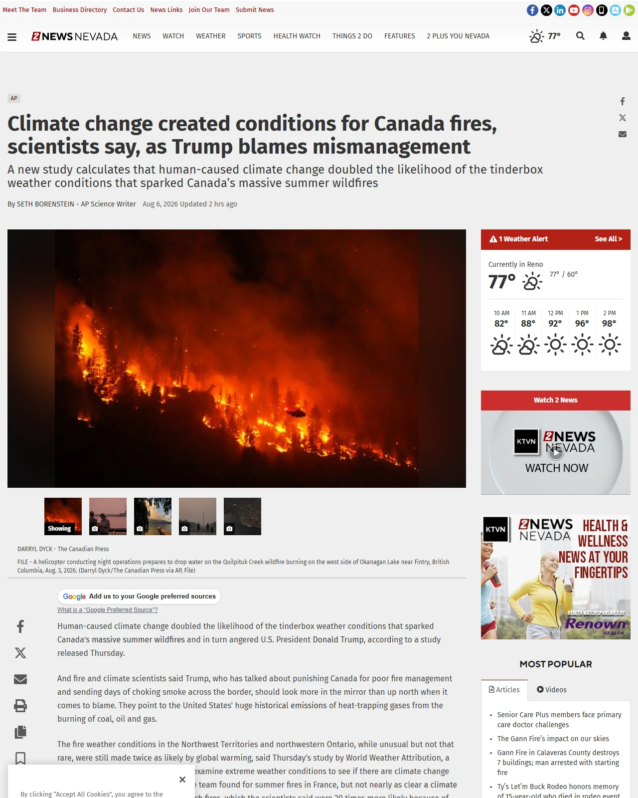 ktvn.com as published: Climate change created conditions for Canada fires, scientists say, as Trump blames mismanagement