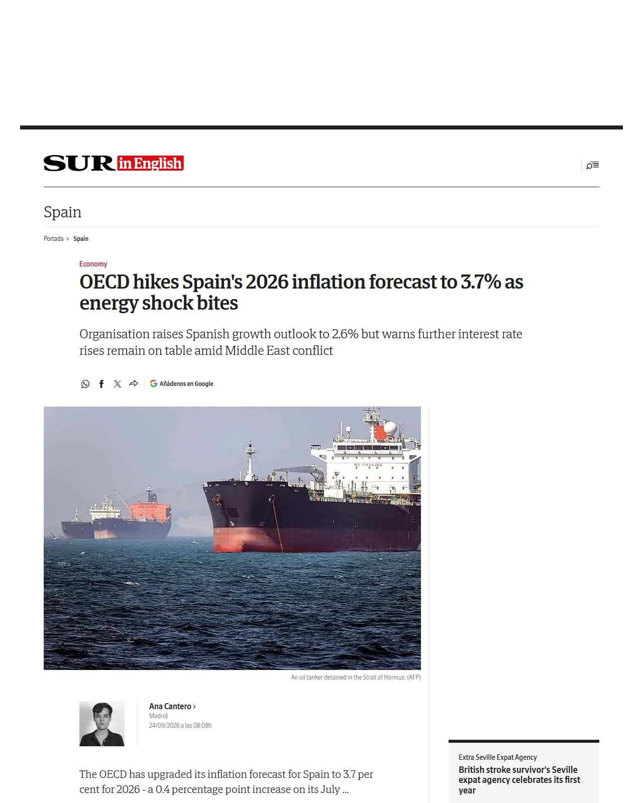 surinenglish.com as published: OECD hikes Spain's 2026 inflation forecast to 3.7% as energy shock bites