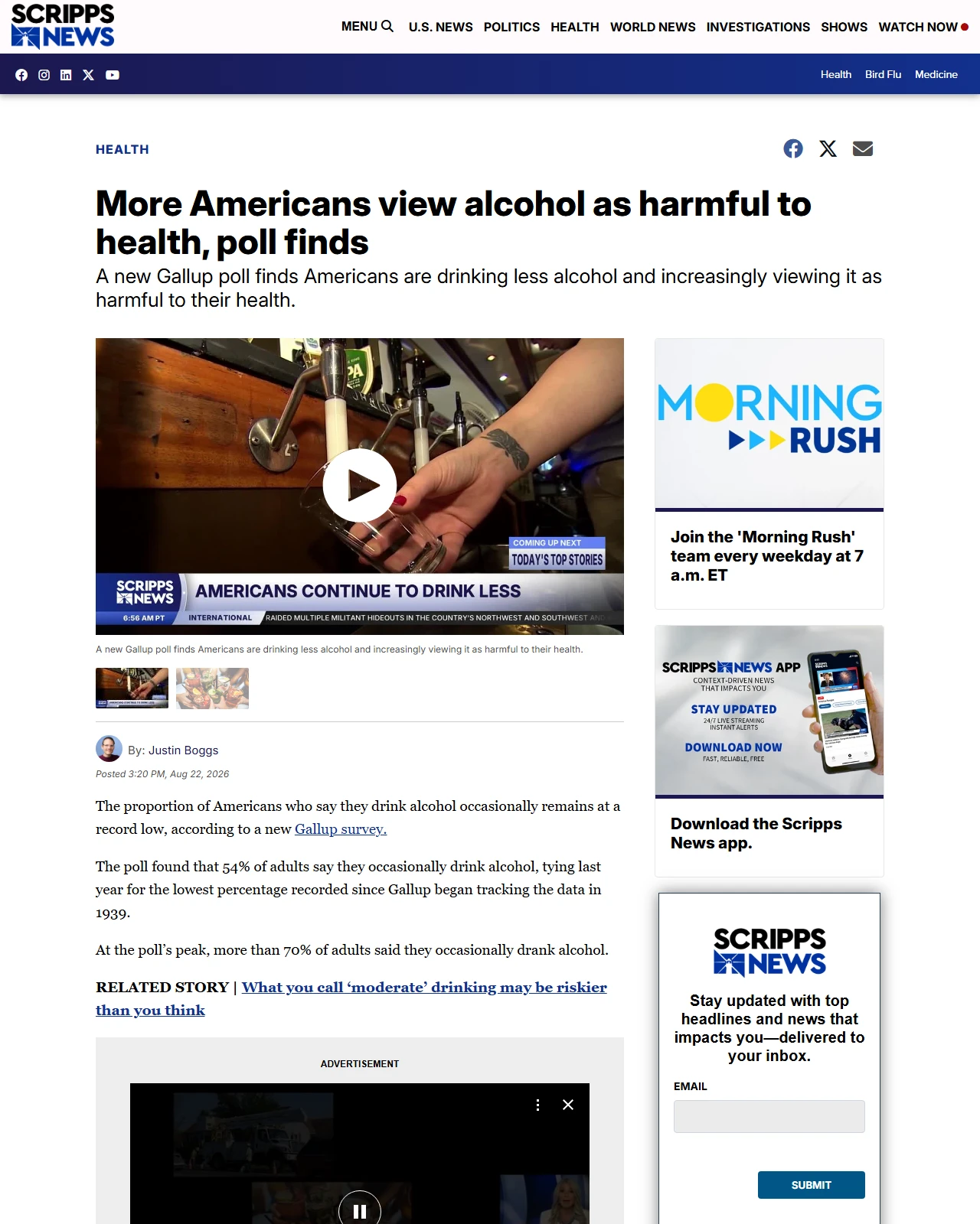 scrippsnews.com as published: More Americans view alcohol as harmful to health, poll finds