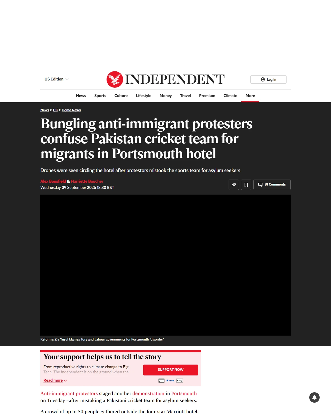 independent.co.uk as published: Bungling anti-immigrant protesters confuse Pakistan cricket team for migrants in Portsmouth hotel
