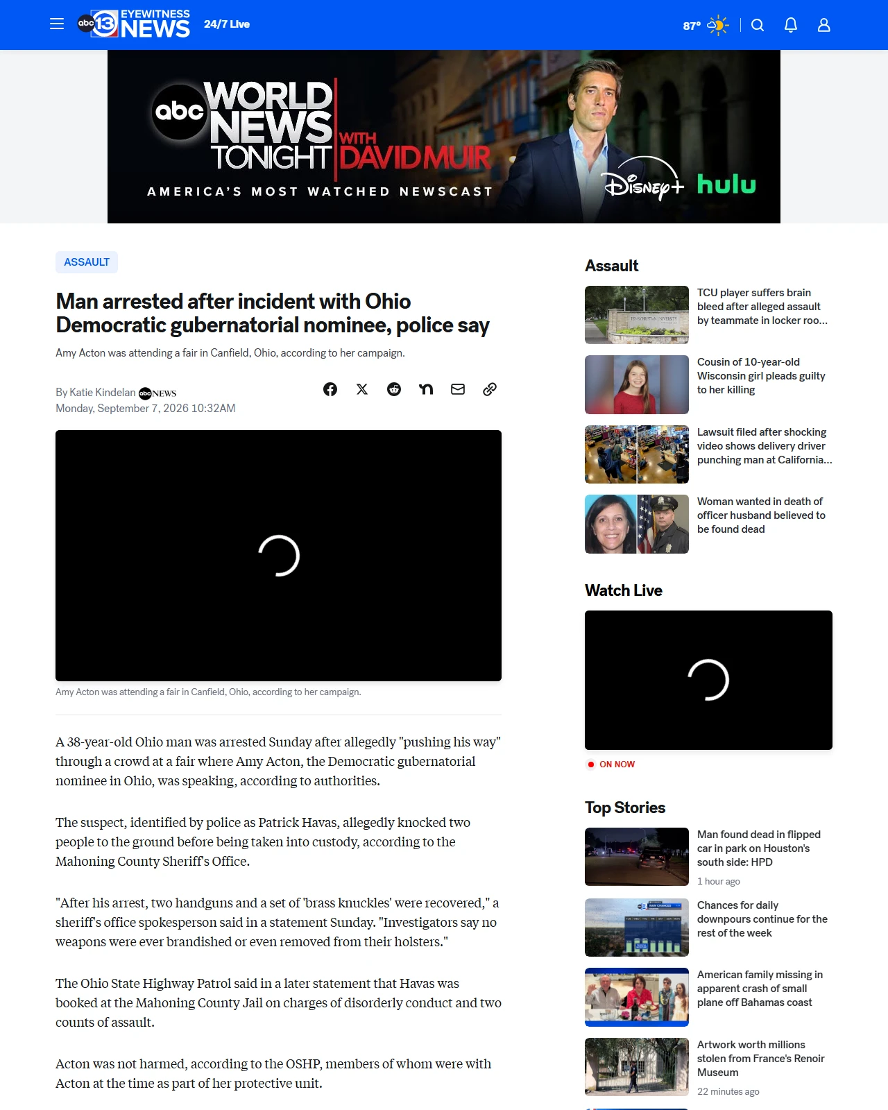 abc13.com as published: Man arrested after incident with Ohio Democratic gubernatorial nominee, police say