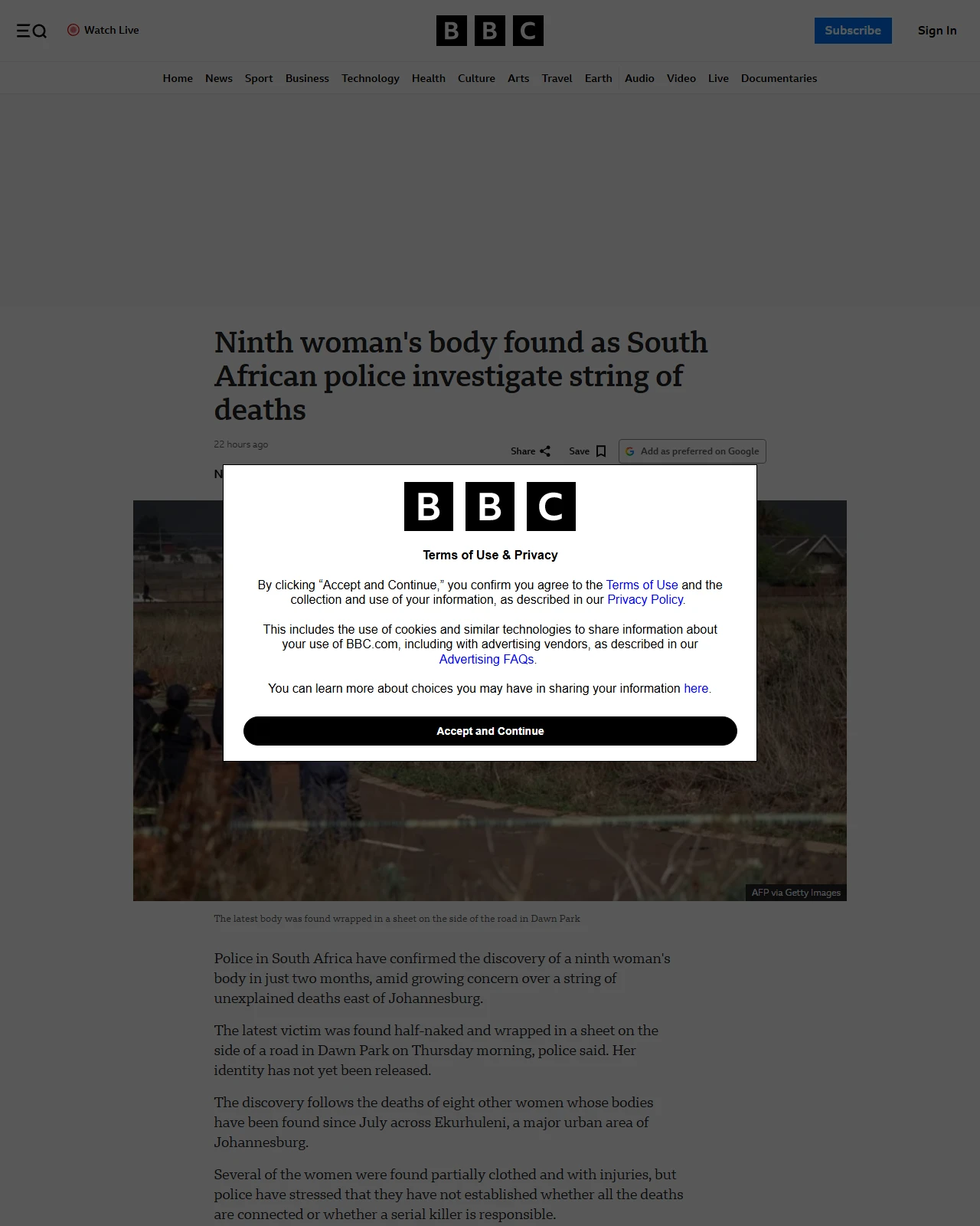 bbc.co.uk as published: Ninth woman's body found as South African police investigate string of deaths