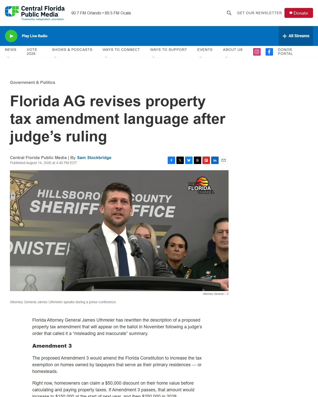 cfpublic.org as published: Florida AG revises property tax amendment language after judge’s ruling