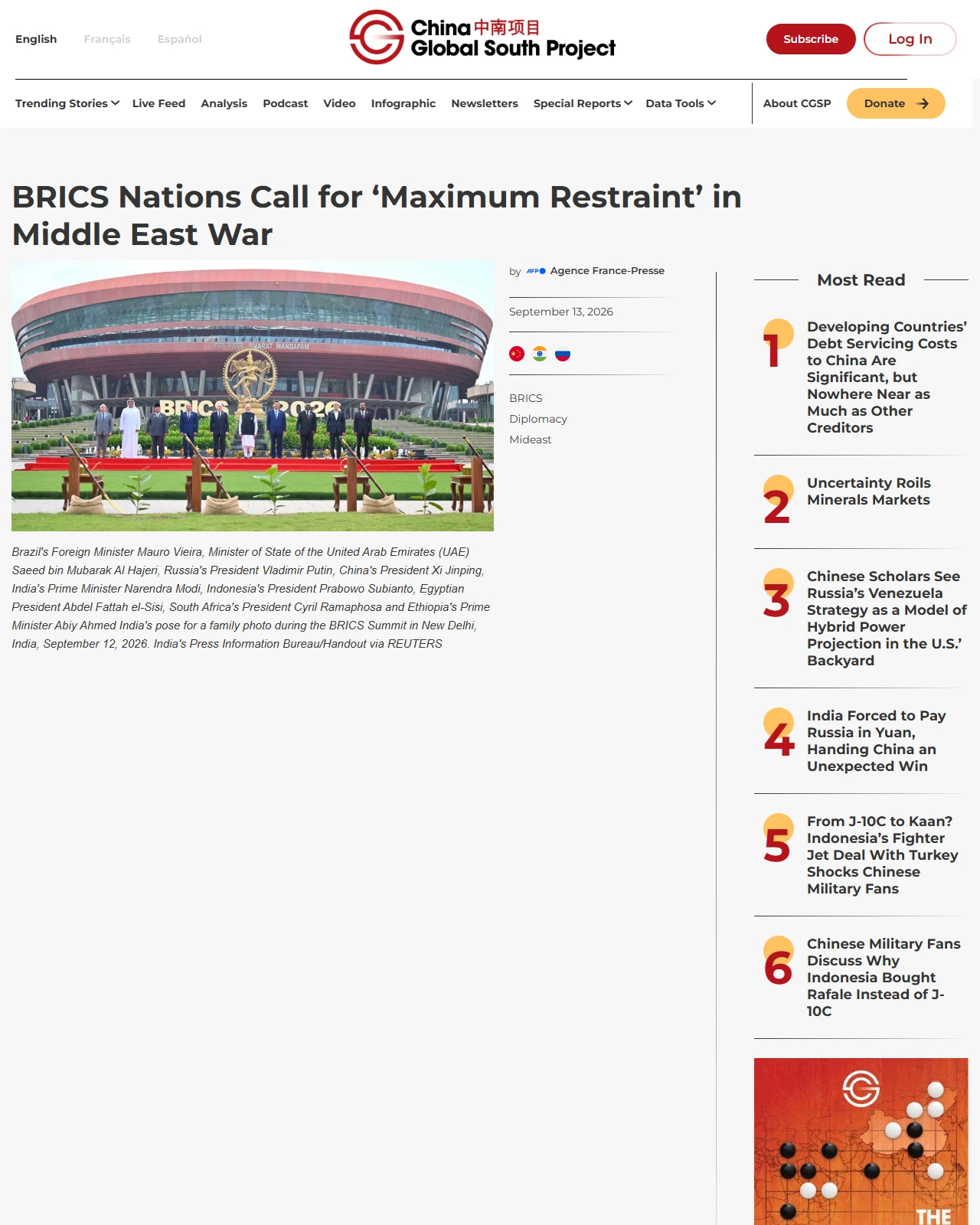 chinaglobalsouth.com as published: BRICS Nations Call for ‘Maximum Restraint’ in Middle East War - The China-Global South Project