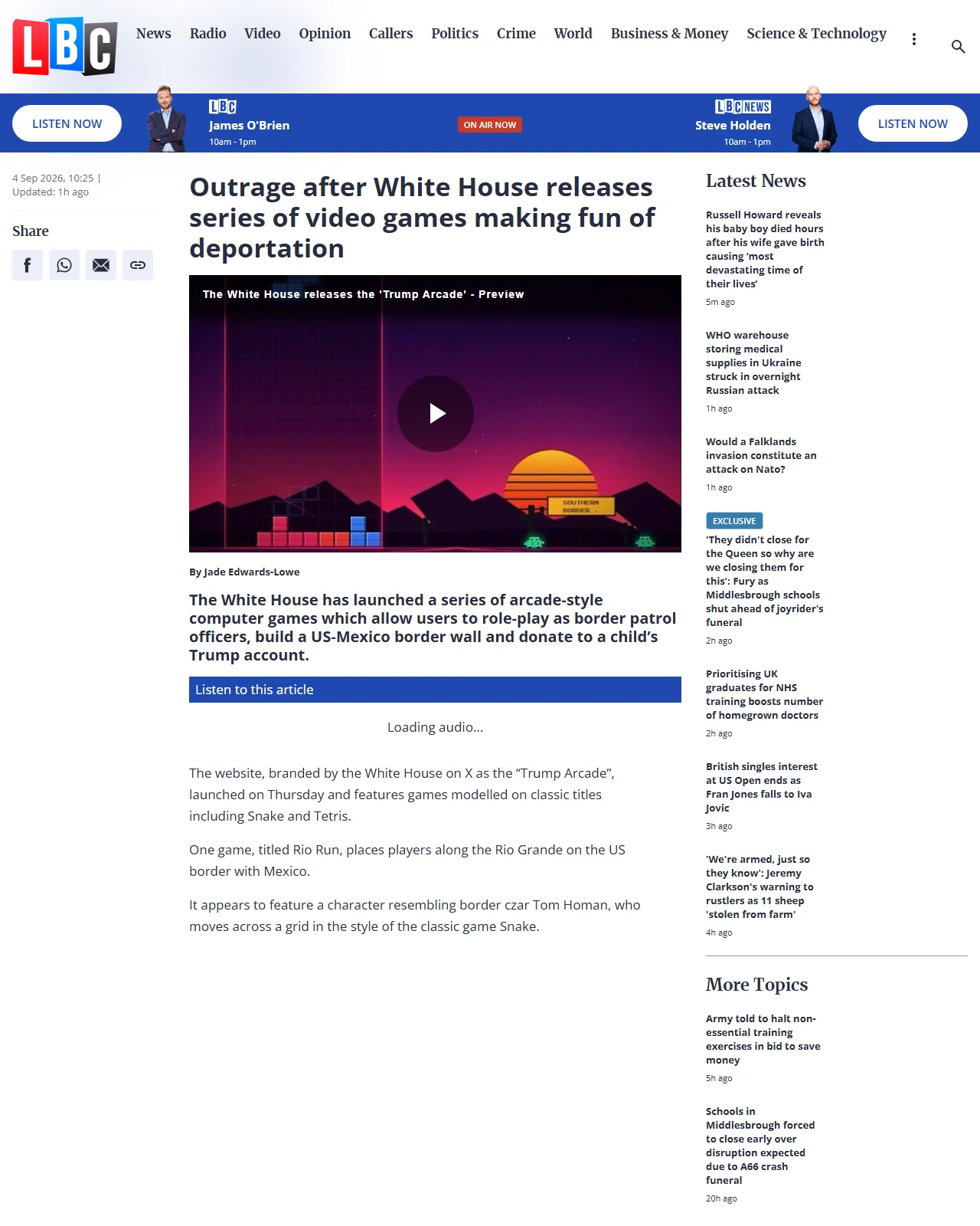lbc.co.uk as published: Outrage after White House releases series of video games making fun of deportation