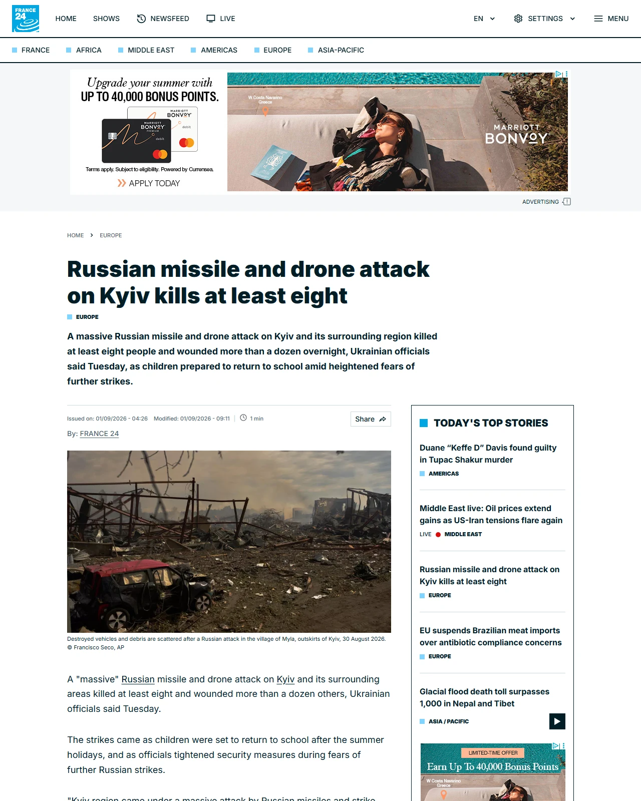 s.france24.com as published: Russian missile and drone attack on Kyiv kills at least eight