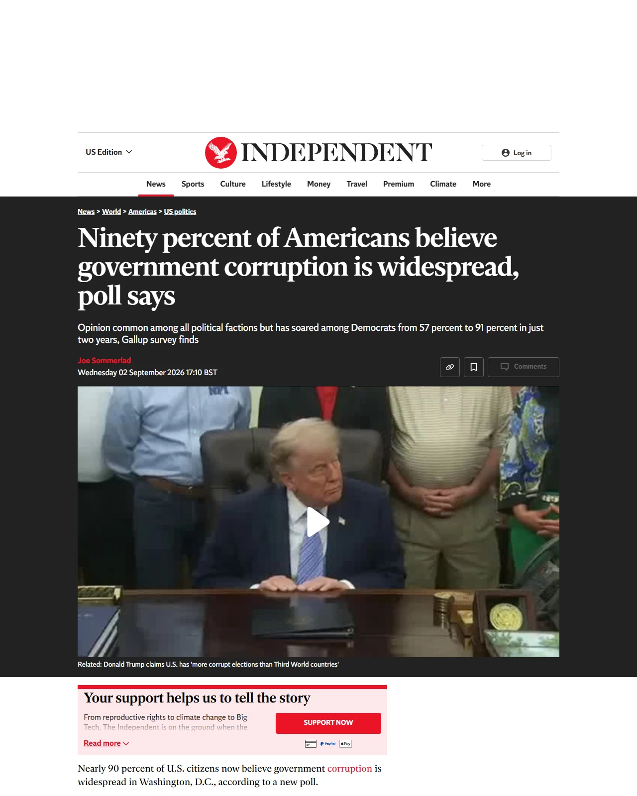 independent.co.uk as published: Ninety percent of Americans believe government corruption is widespread, poll says