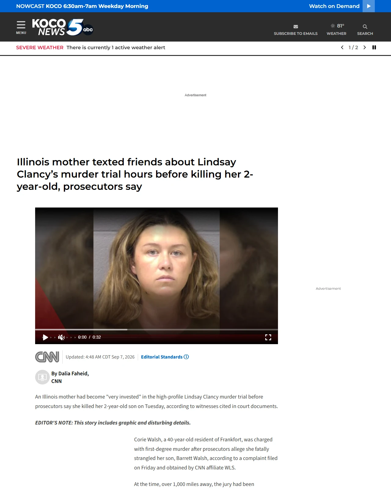 koco.com as published: Illinois mom charged in toddler's death was 'very invested' in Lindsay Clancy trial, prosecutors say