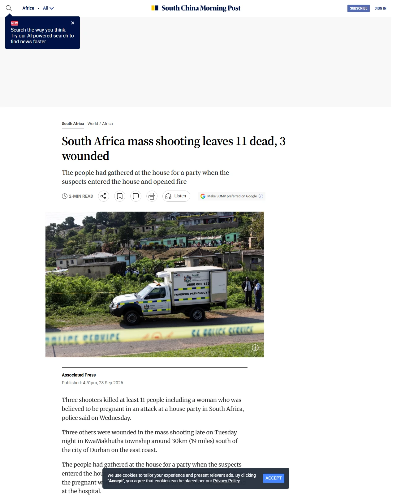 scmp.com as published: South Africa mass shooting leaves 11 dead, 3 wounded
