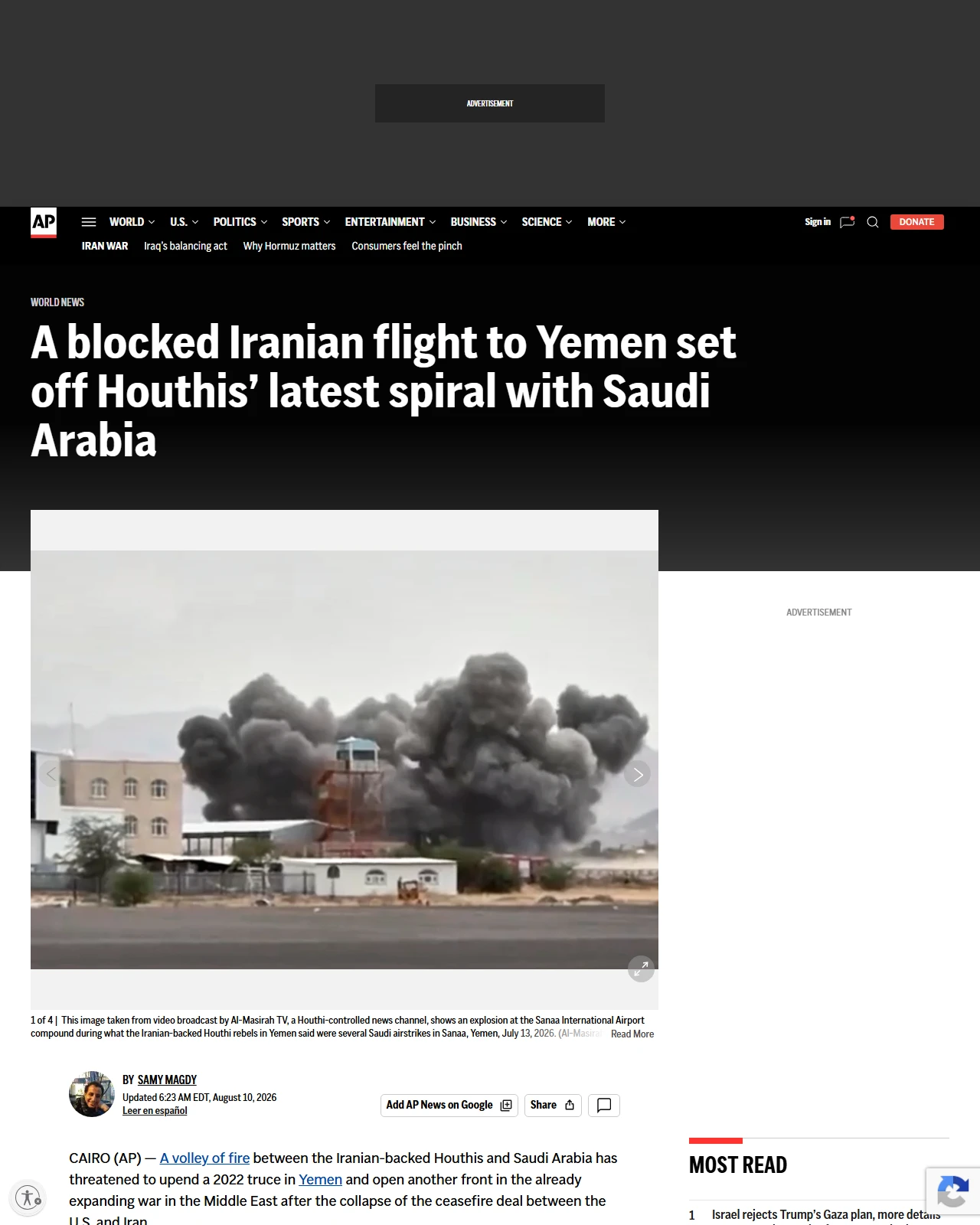 apnews.com as published: A blocked Iranian flight to Yemen set off Houthis’ latest spiral with Saudi Arabia