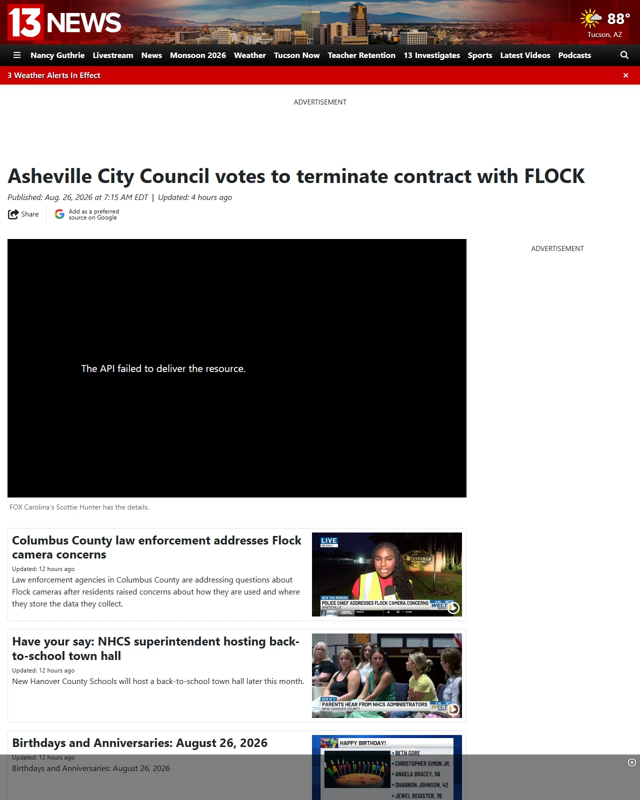 kold.com as published: Asheville City Council votes to terminate contract with FLOCK