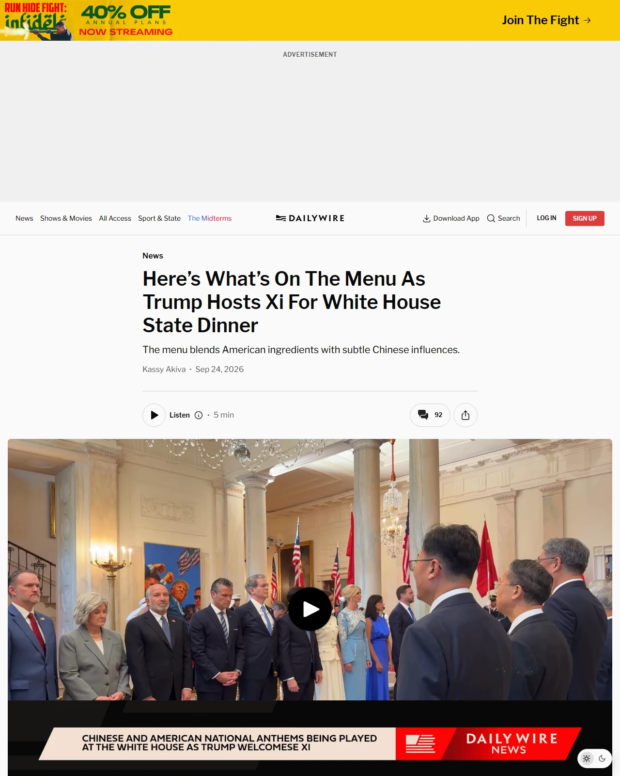 dailywire.com as published: Here’s What’s On The Menu As Trump Hosts Xi For White House State Dinner