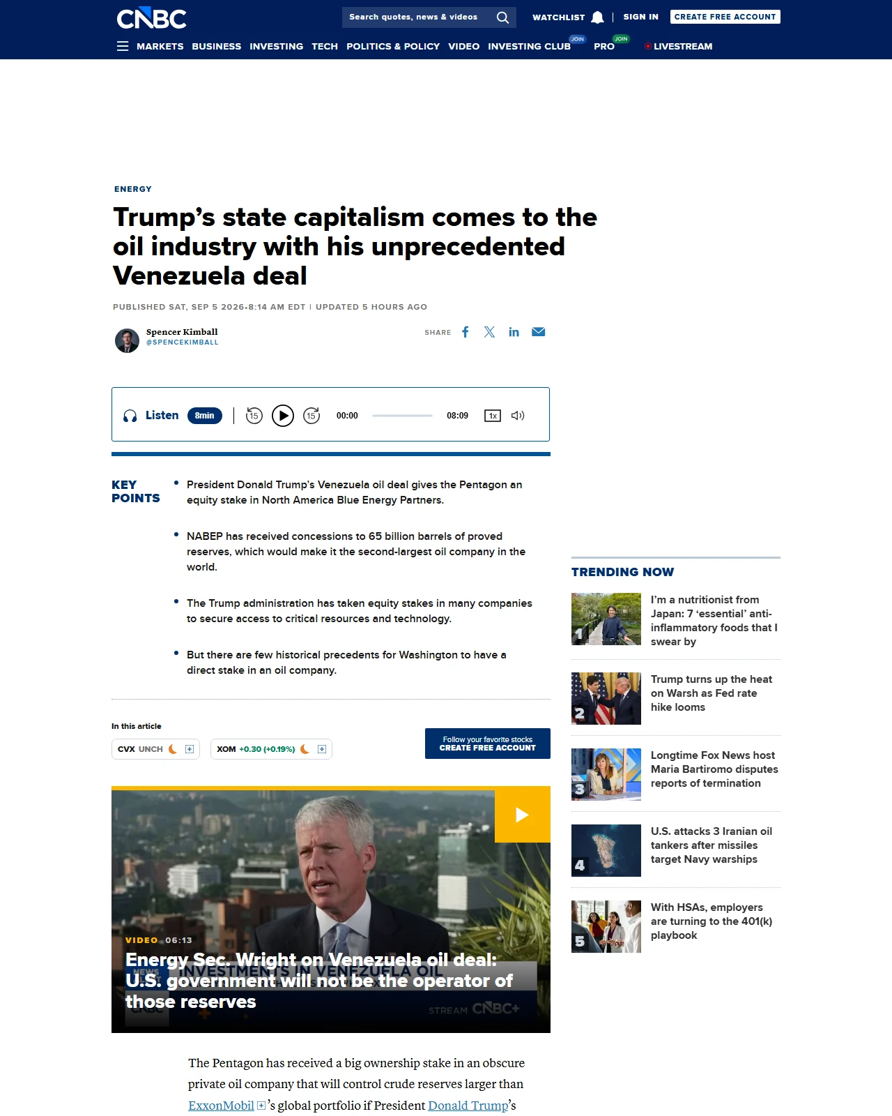 cnbc.com as published: Trump’s state capitalism comes to the oil industry with his unprecedented Venezuela deal