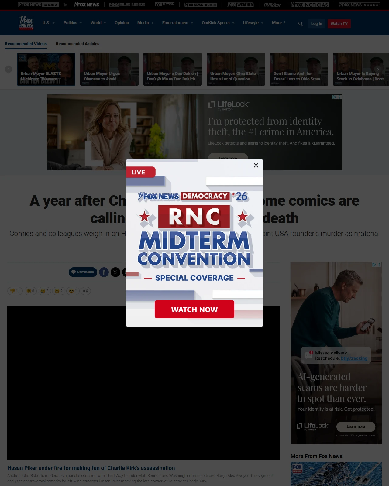 foxnews.com as published: A year after Charlie Kirk's murder, some comics are calling out jokes about his death
