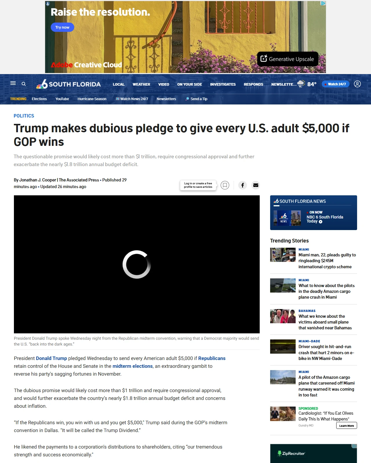 nbcmiami.com as published: Trump makes dubious pledge to give every U.S. adult $5,000 if GOP wins