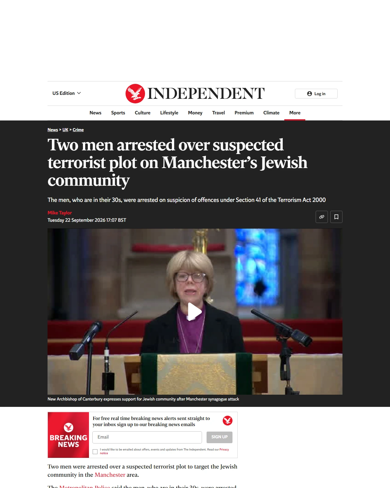 independent.co.uk as published: Two men arrested over suspected terrorist plot on Manchester’s Jewish community