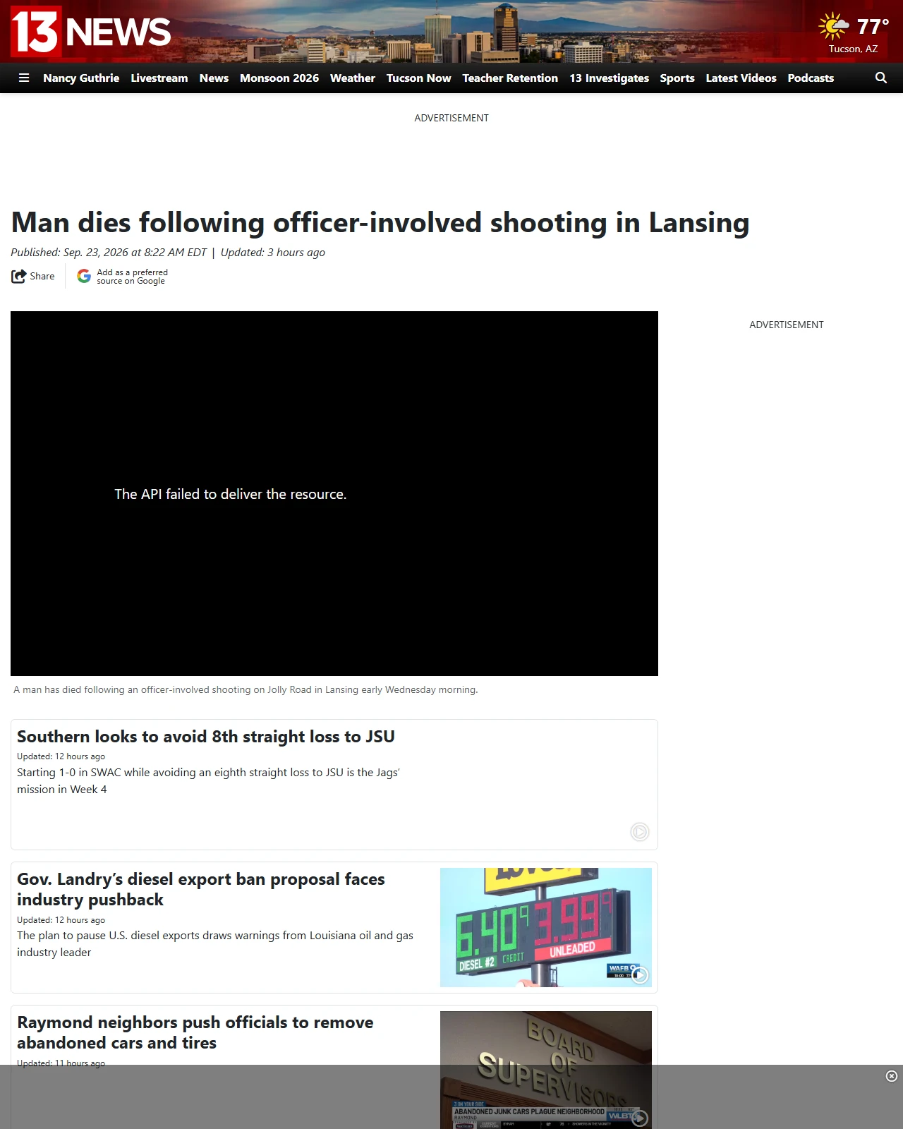 kold.com as published: Man dies following officer-involved shooting in Lansing