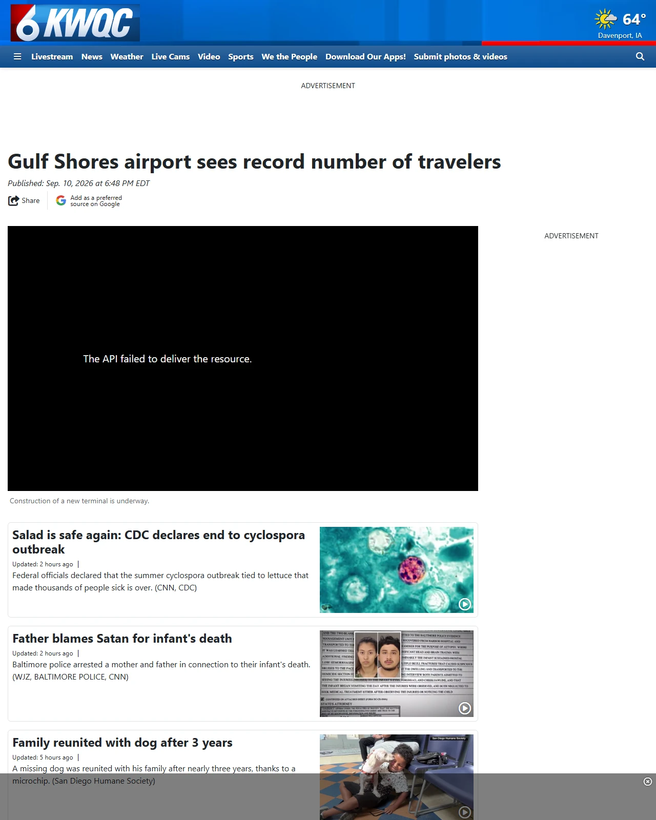 kwqc.com as published: Gulf Shores airport sees record number of travelers