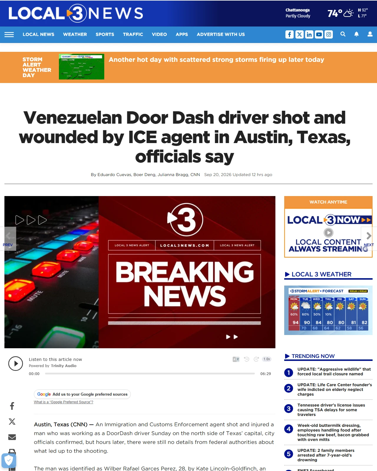 local3news.com as published: Police report ICE-involved shooting in Austin, Texas