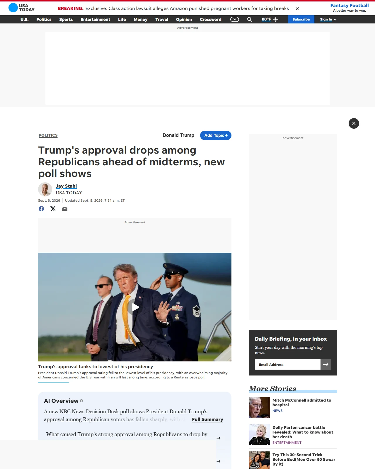 usatoday.com as published: Trump's approval drops among Republicans ahead of midterms, new poll shows