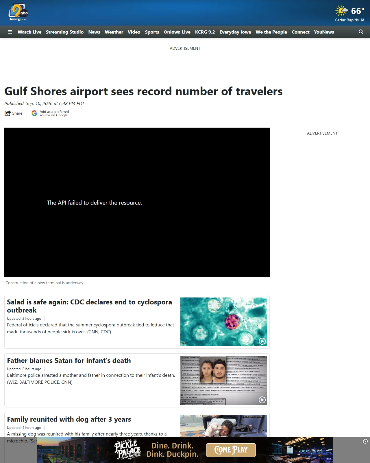 kcrg.com as published: Gulf Shores airport sees record number of travelers