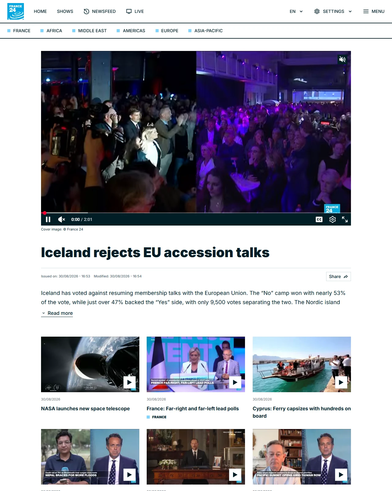 france24.com as published: Iceland rejects EU accession talks
