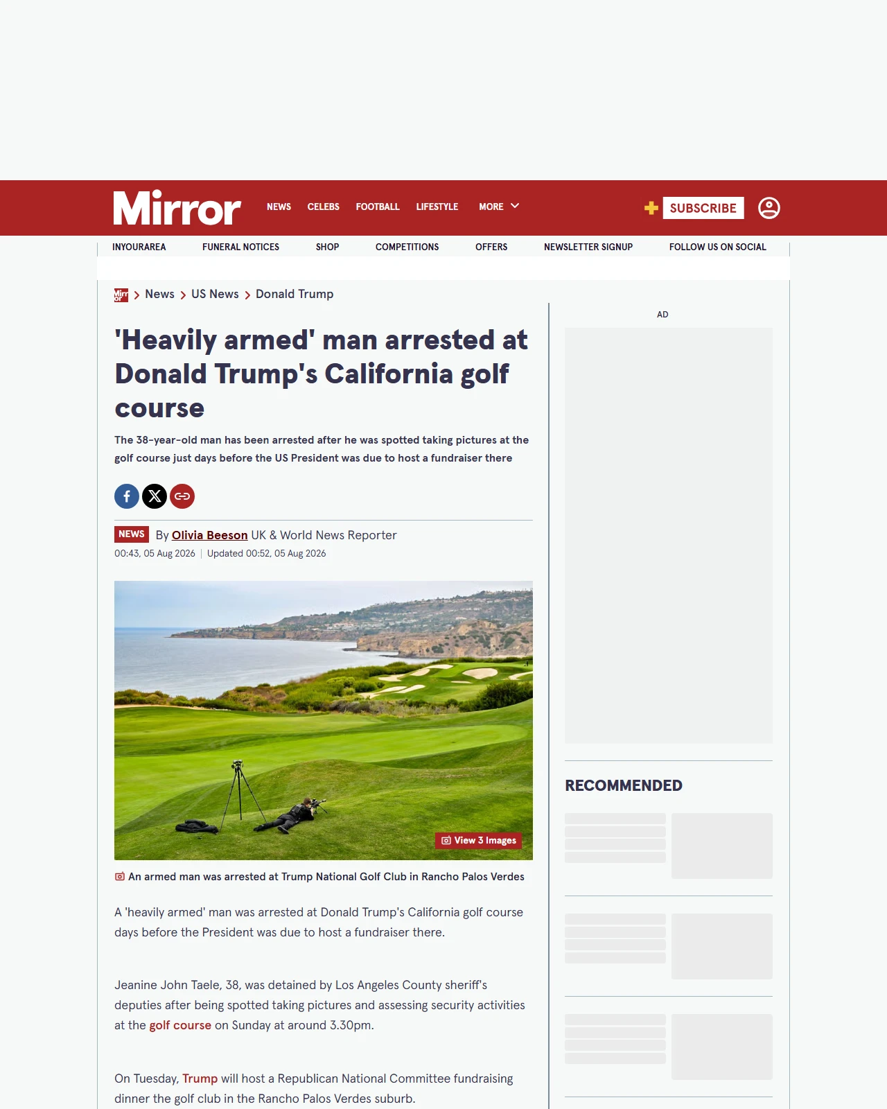 mirror.co.uk as published: 'Heavily armed' man arrested at Donald Trump's California golf course