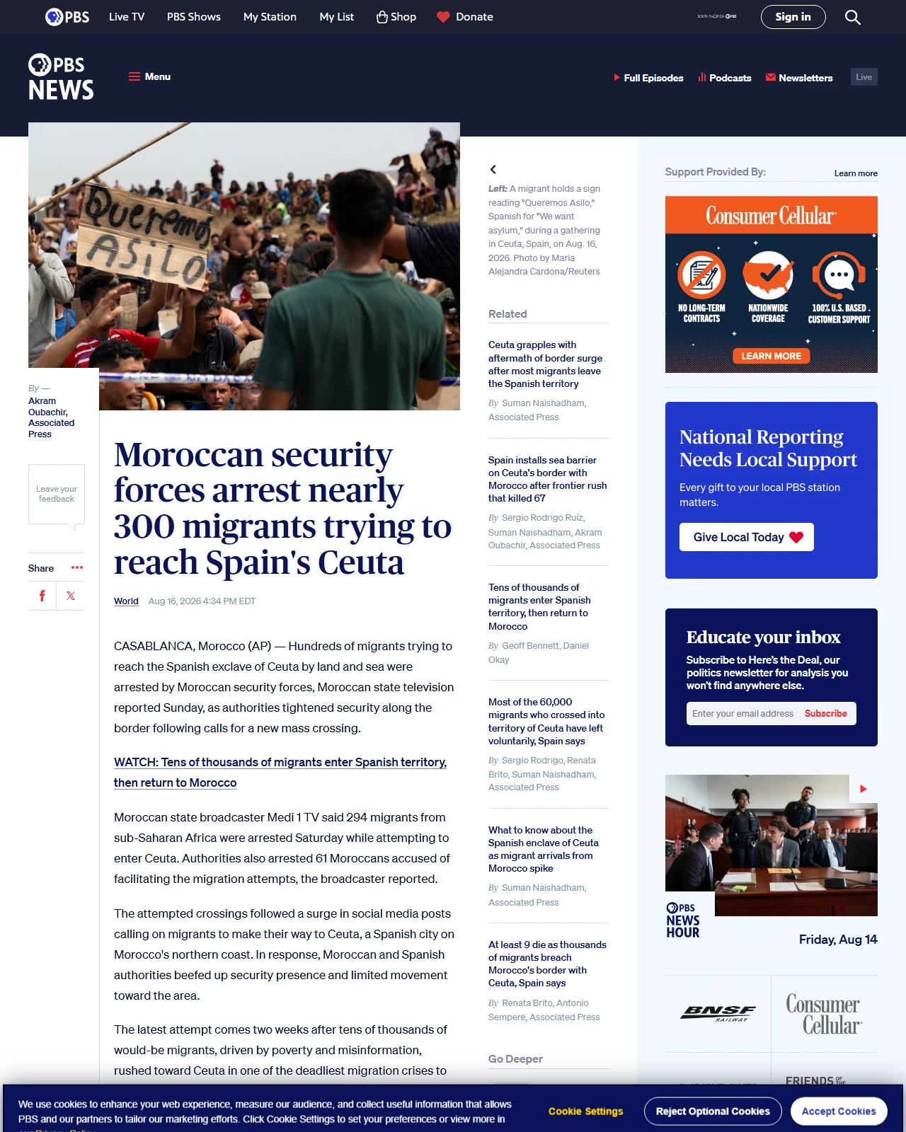 pbs.org as published: Moroccan security forces arrest nearly 300 migrants trying to reach Spain's Ceuta