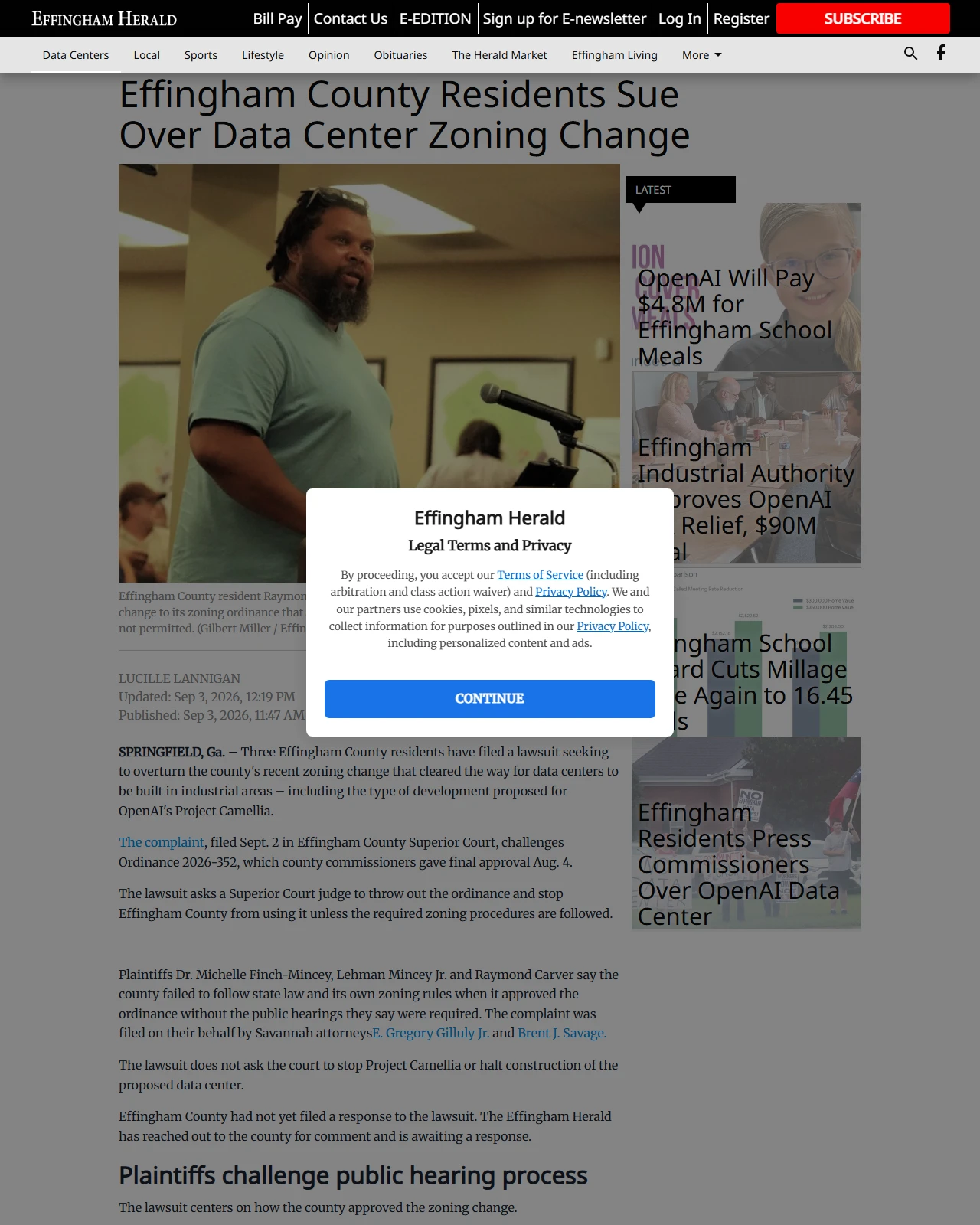 effinghamherald.net as published: Effingham County Residents Sue Over Data Center Zoning Change