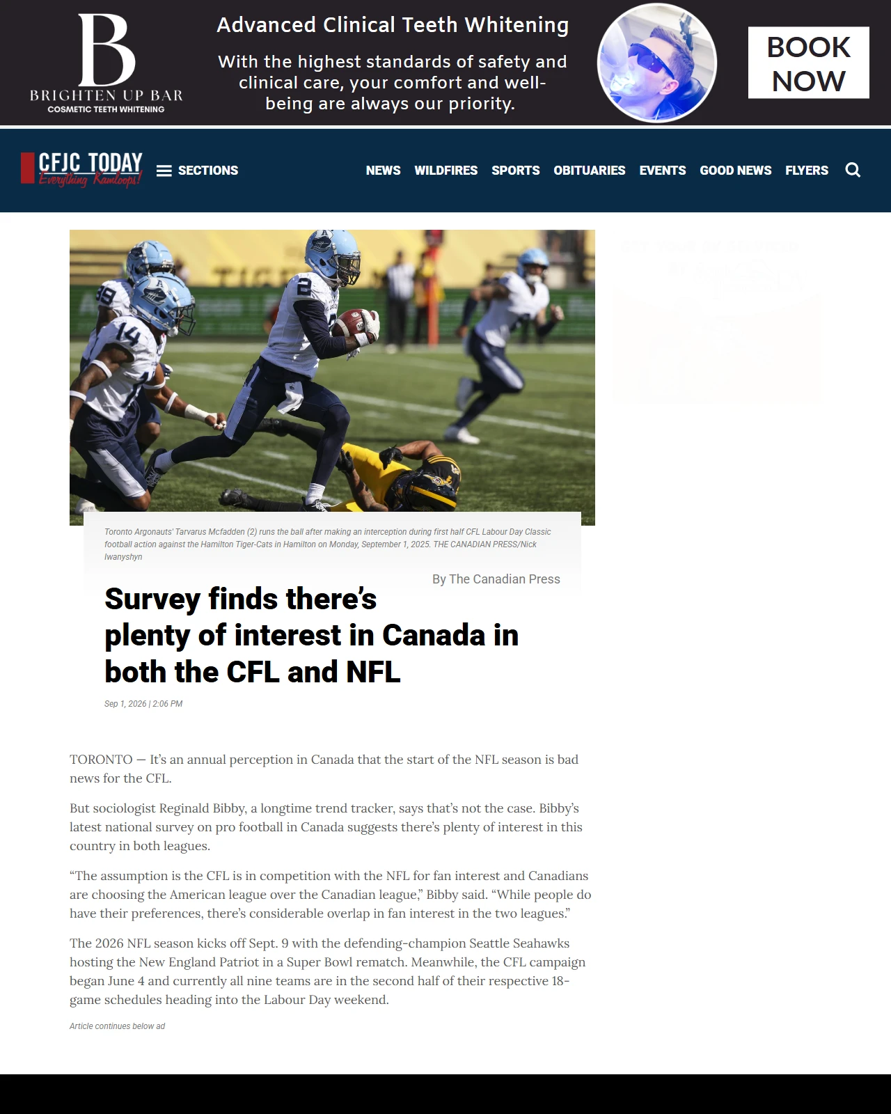 cfjctoday.com as published: Survey finds there’s plenty of interest in Canada in both the CFL and NFL