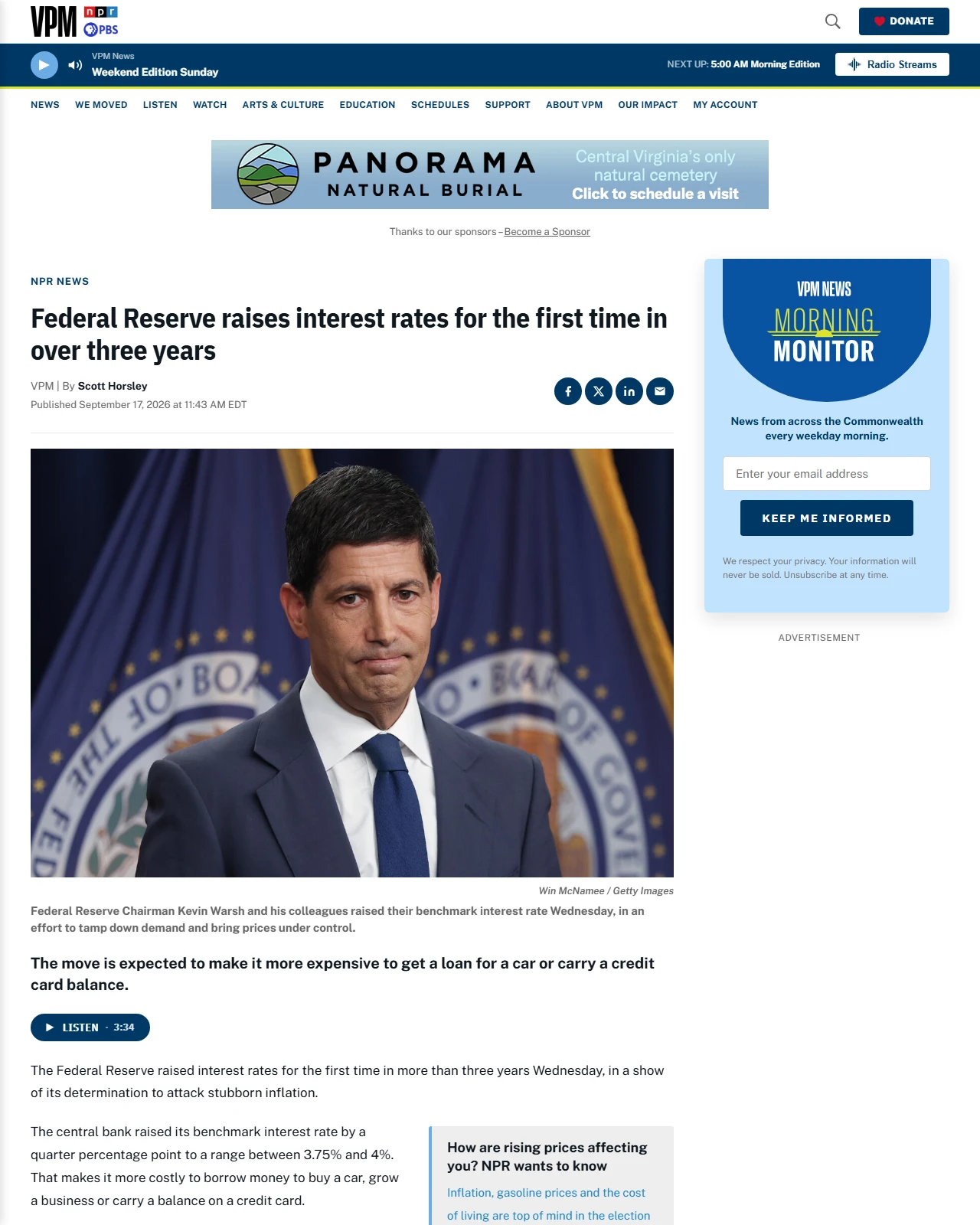 vpm.org as published: The Fed is expected to raise interest rates for the first time in 3 years