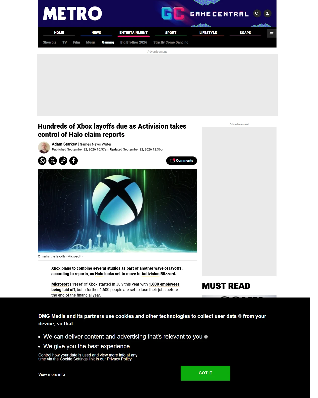 metro.co.uk as published: Hundreds of Xbox layoffs due as Activision takes control of Halo claim reports