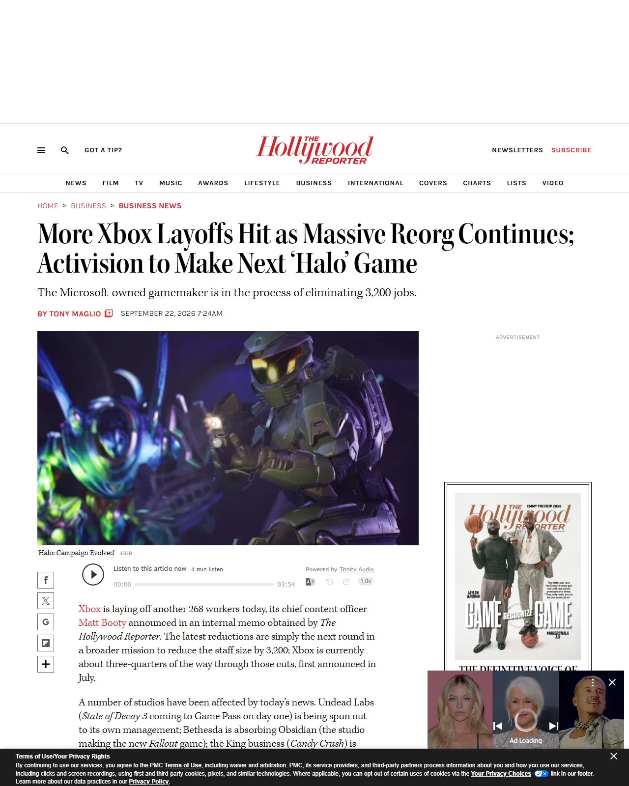 hollywoodreporter.com as published: More Xbox Layoffs Hit as Massive Reorg Continues; Activision to Make Next ‘Halo’ Game