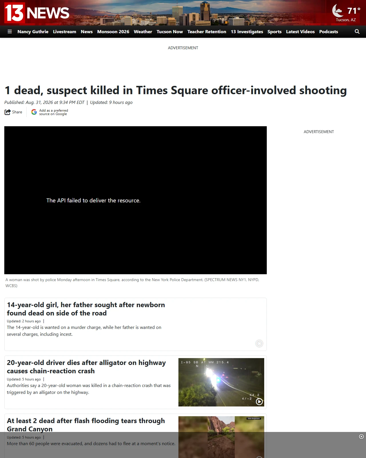 kold.com as published: 1 dead, suspect killed in Times Square officer-involved shooting