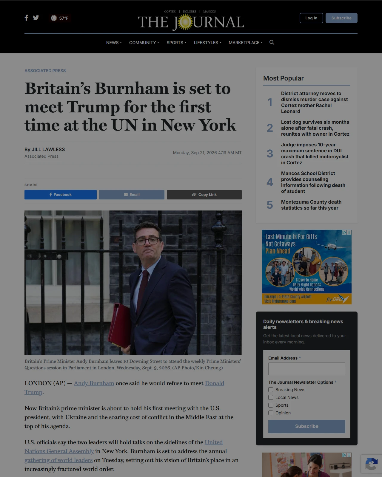 the-journal.com as published: Britain’s Burnham is set to meet Trump for the first time at the UN in New York - the-journal.com