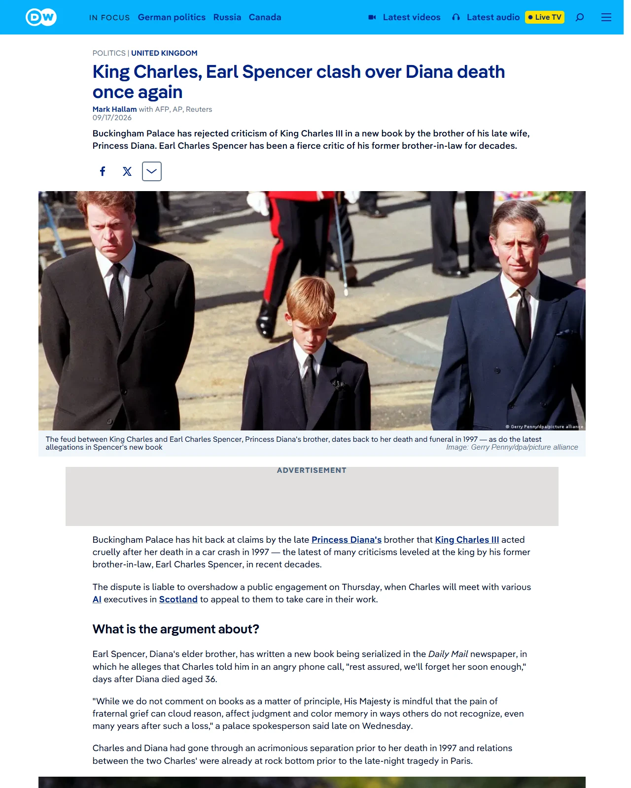 dw.com as published: King Charles, Earl Spencer clash over Diana death once again
