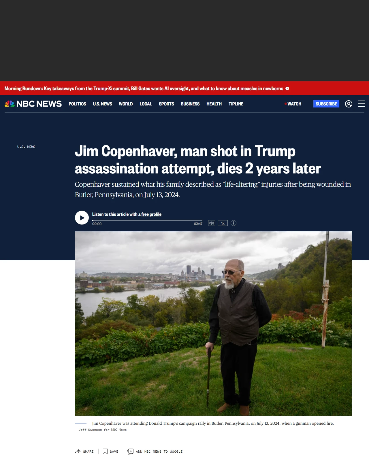 nbcnews.com as published: Jim Copenhaver, man shot in Trump assassination attempt, dies 2 years later