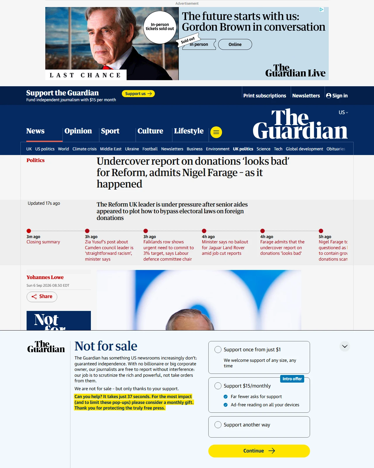 theguardian.com as published: Undercover report on donations ‘looks bad’ for Reform, admits Nigel Farage – UK politics live