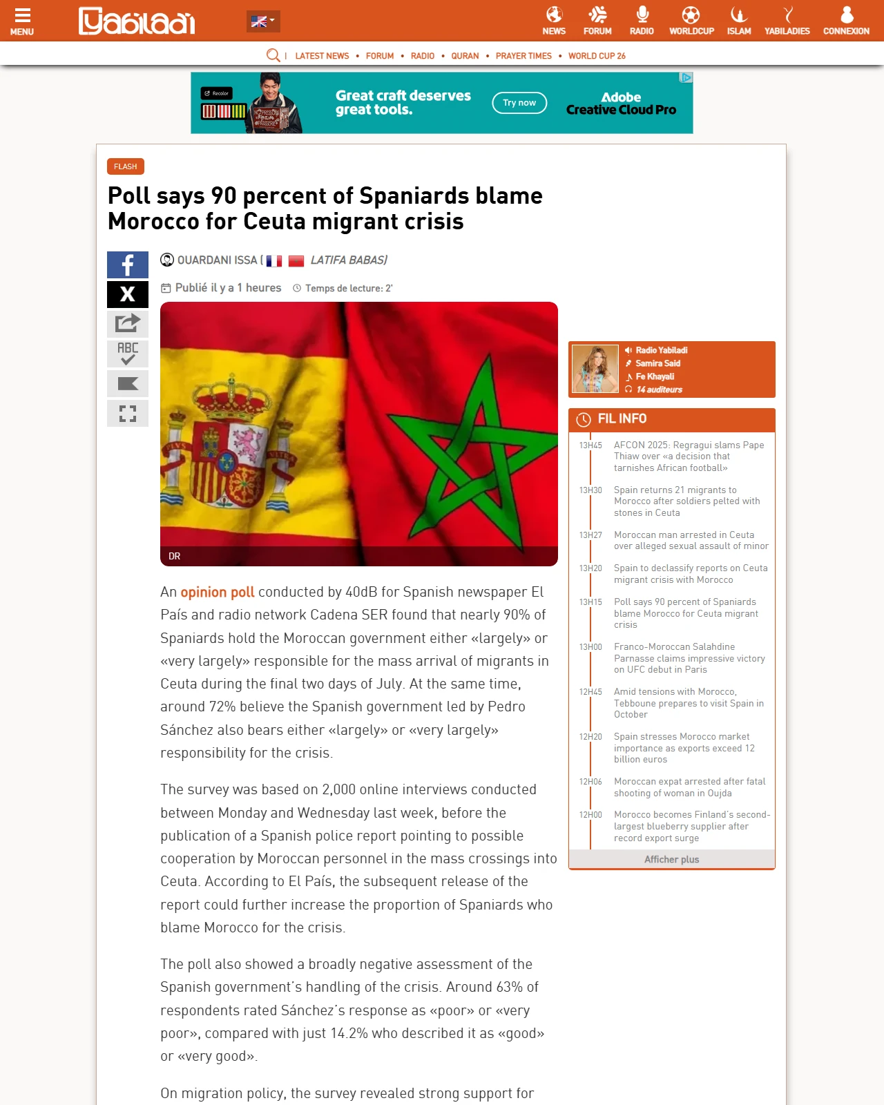 en.yabiladi.com as published: Poll says 90 percent of Spaniards blame Morocco for Ceuta migrant crisis