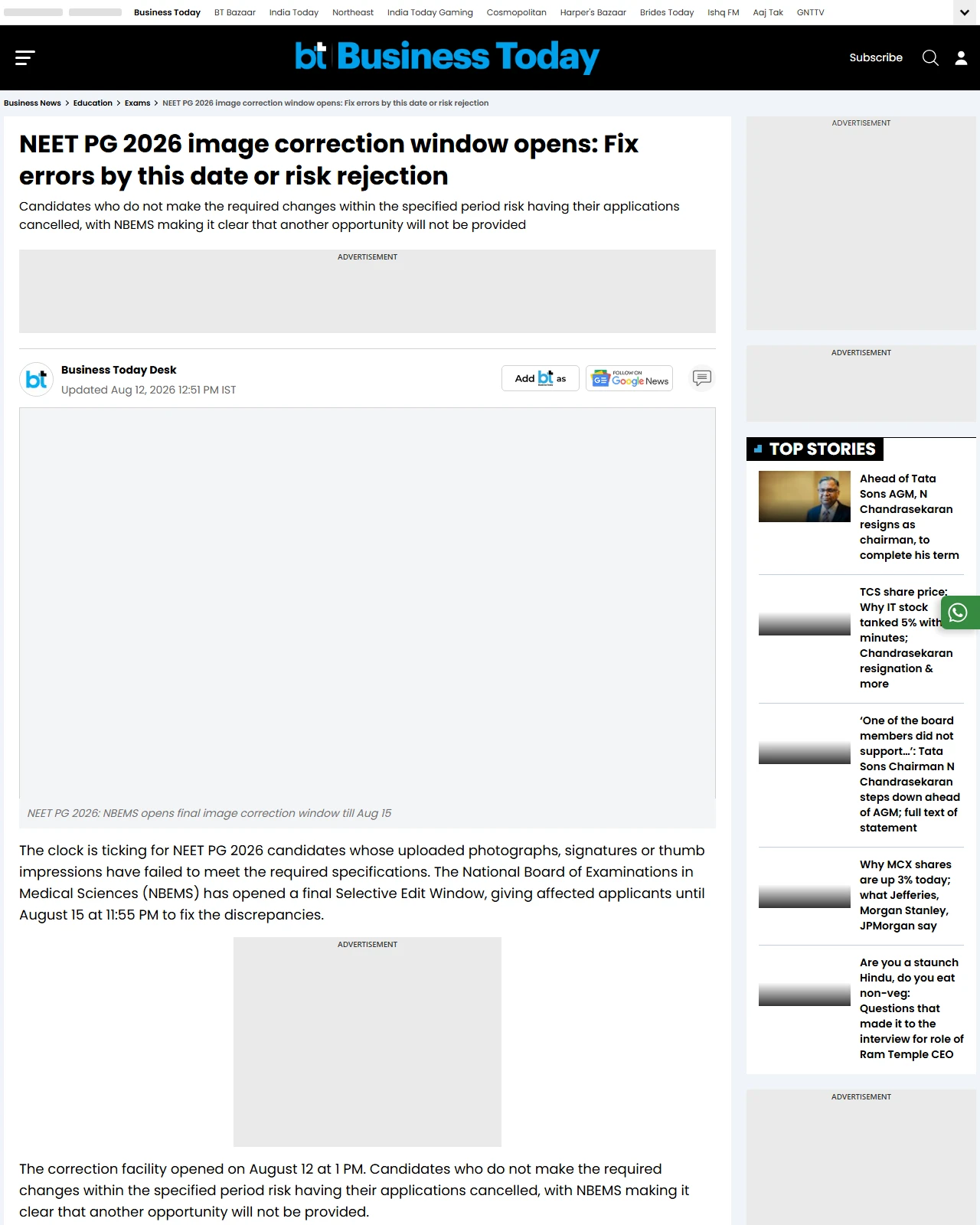 businesstoday.in as published: NEET PG 2026 image correction window opens: Fix errors by this date or risk rejection