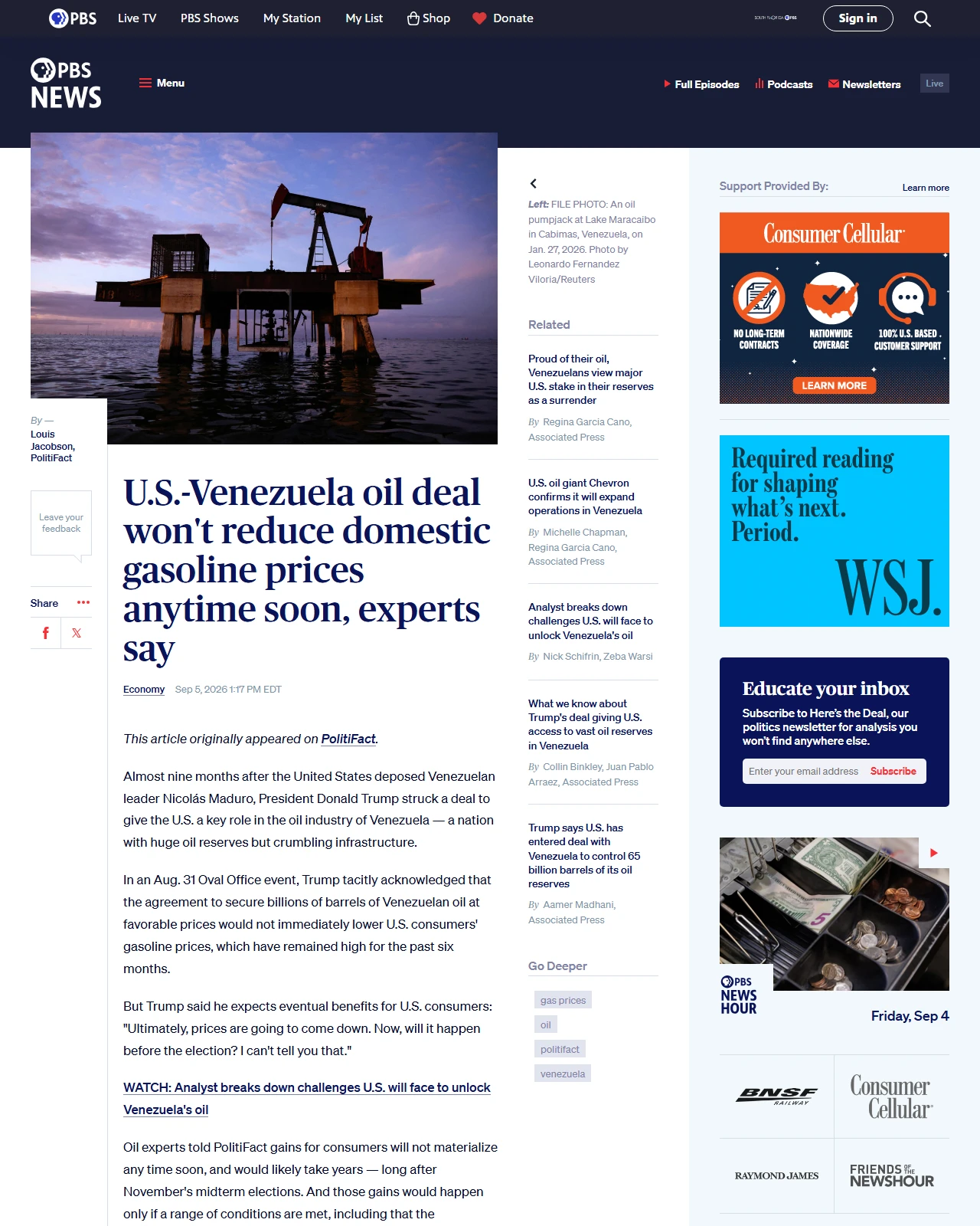 pbs.org as published: U.S.-Venezuela oil deal won’t reduce domestic gasoline prices anytime soon, experts say