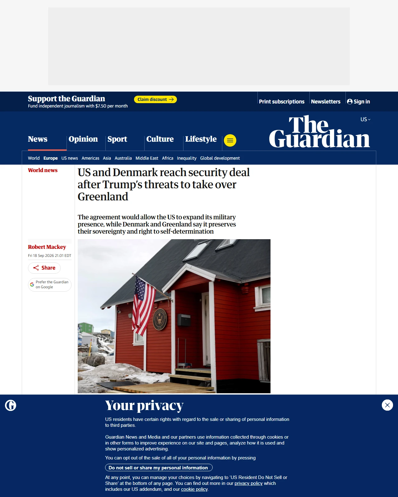 theguardian.com as published: US and Denmark reach security deal after Trump’s threats to take over Greenland