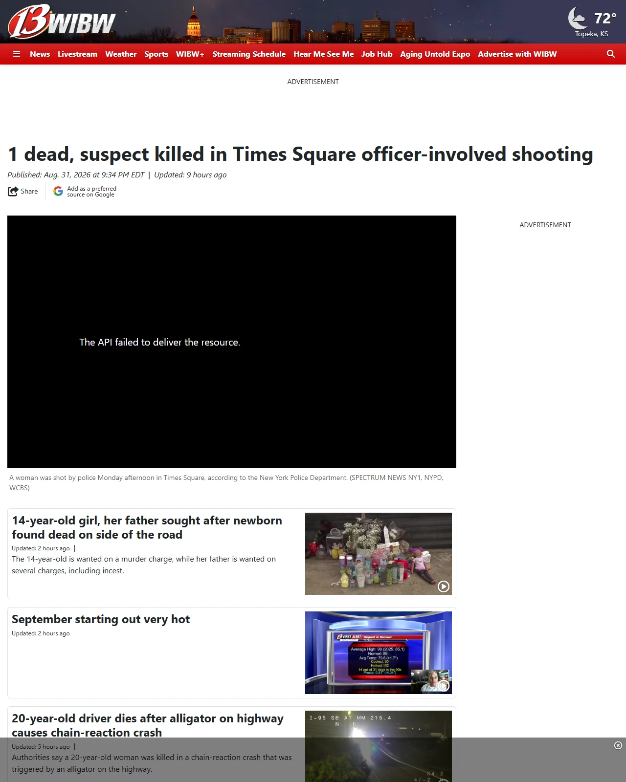 wibw.com as published: 1 dead, suspect killed in Times Square officer-involved shooting