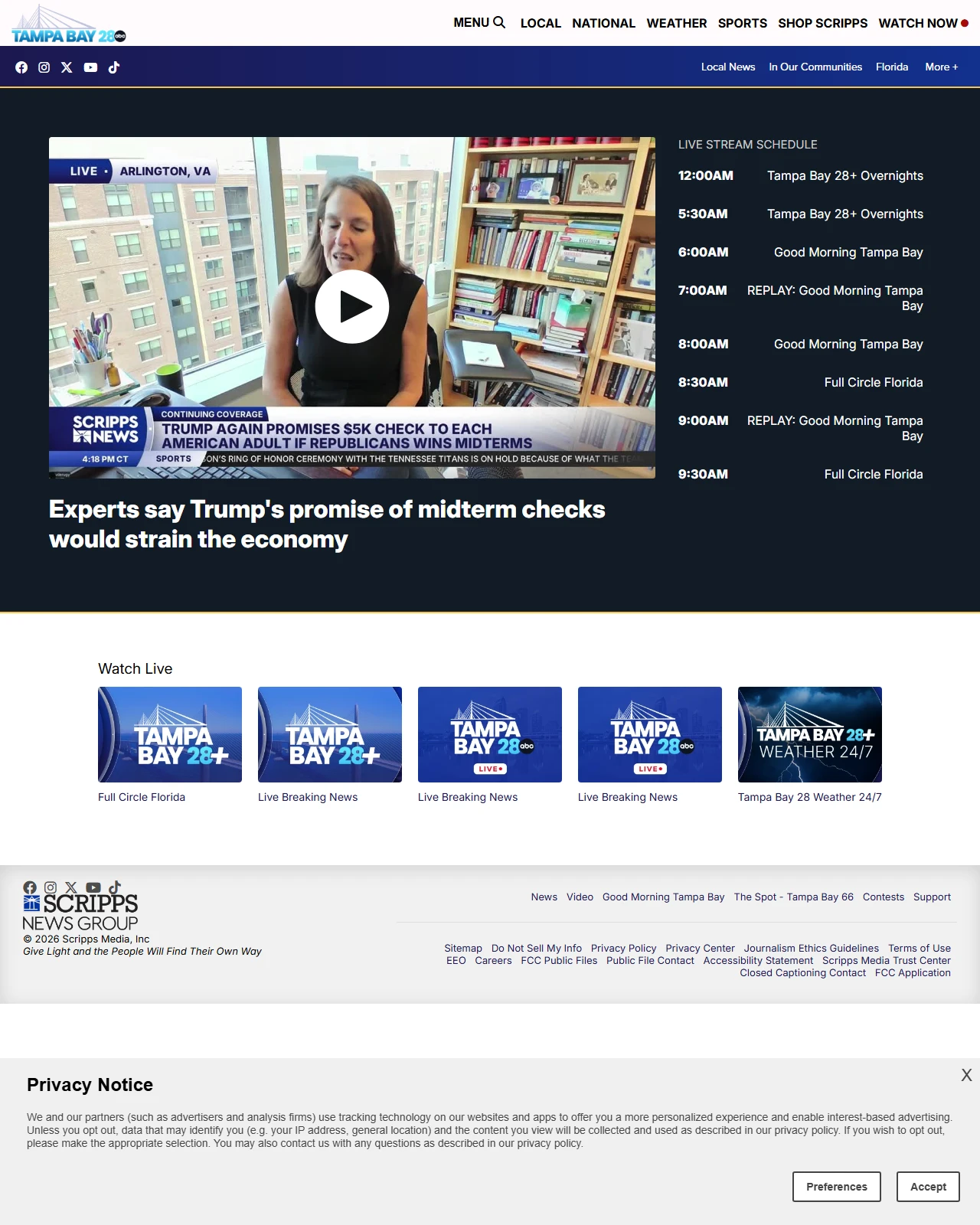 tampabay28.com as published: Experts say Trump's promise of midterm checks would strain the economy